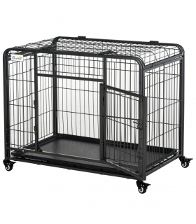 PawHut 69.5x94cm Metal Dog Cage Kennel w/ Locking Door & Wheels Medium Pets