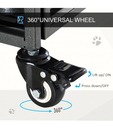 PawHut 69.5x94cm Metal Dog Cage Kennel w/ Locking Door & Wheels Medium Pets