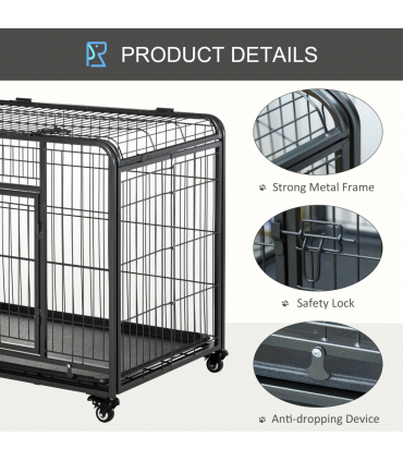 PawHut 69.5x94cm Metal Dog Cage Kennel w/ Locking Door & Wheels Medium Pets