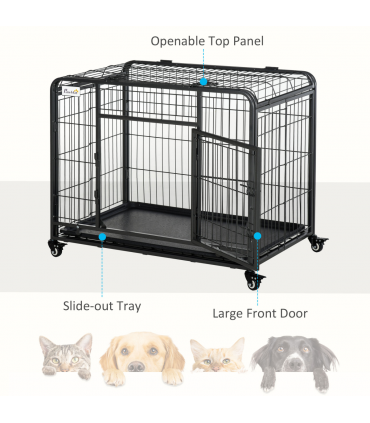 PawHut 69.5x94cm Metal Dog Cage Kennel w/ Locking Door & Wheels Medium Pets