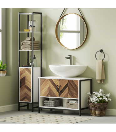 HOMCOM Bathroom Under Sink Cabinet for Basin with or without Pedestal Cream