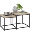 HOMCOM Coffee Table Set of 2, Nest of Tables with 3.5cm Thick Tabletop, Oak