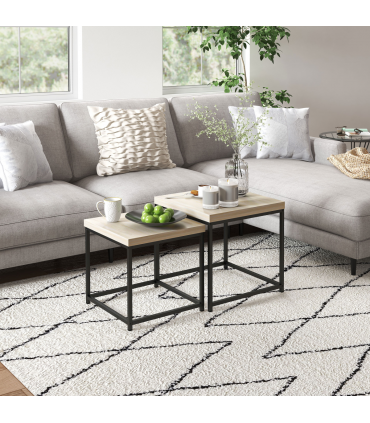 HOMCOM Coffee Table Set of 2, Nest of Tables with 3.5cm Thick Tabletop, Oak