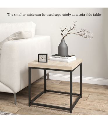 HOMCOM Coffee Table Set of 2, Nest of Tables with 3.5cm Thick Tabletop, Oak