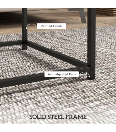 HOMCOM Coffee Table Set of 2, Nest of Tables with 3.5cm Thick Tabletop, Oak