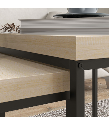 HOMCOM Coffee Table Set of 2, Nest of Tables with 3.5cm Thick Tabletop, Oak