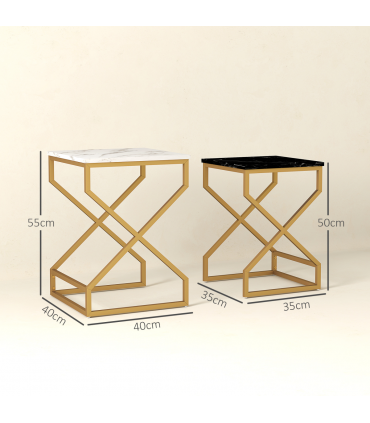 HOMCOM Nest Of Tables, Coffee Table Set with Steel Frame Black/White