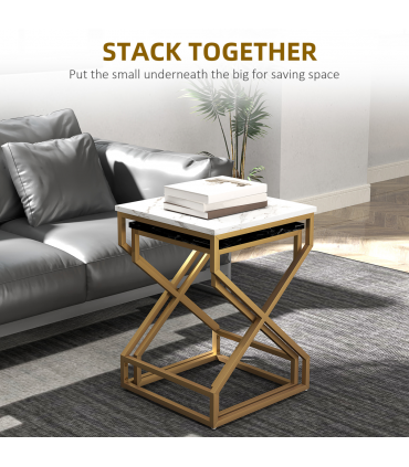 HOMCOM Nest Of Tables, Coffee Table Set with Steel Frame Black/White