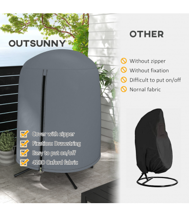Outsunny Hanging Egg Chair Cover Garden Swing Chair Cover Waterproof, Grey