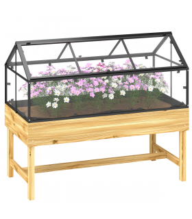 Outsunny Raised Garden Bed with Polycarbonate Panel, Natural