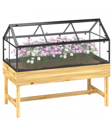 Outsunny Raised Garden Bed with Polycarbonate Panel, Natural