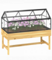 Outsunny Raised Garden Bed with Polycarbonate Panel, Natural