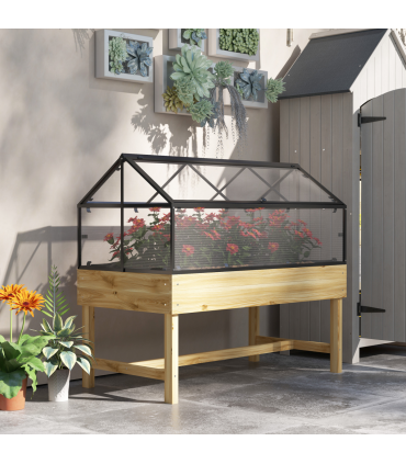 Outsunny Raised Garden Bed with Polycarbonate Panel, Natural