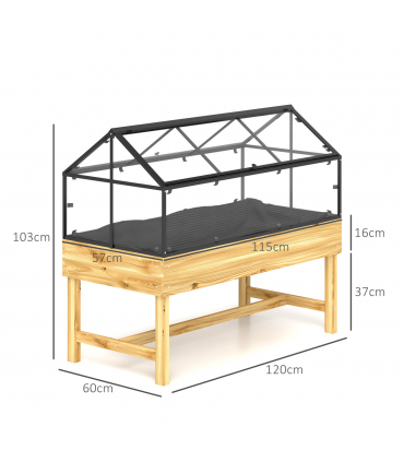 Outsunny Raised Garden Bed with Polycarbonate Panel, Natural
