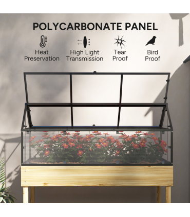 Outsunny Raised Garden Bed with Polycarbonate Panel, Natural