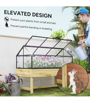 Outsunny Raised Garden Bed with Polycarbonate Panel, Natural