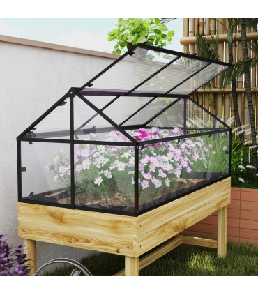 Outsunny Raised Garden Bed with Polycarbonate Panel, Natural