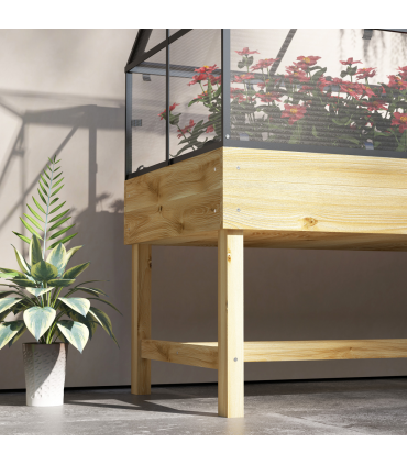 Outsunny Raised Garden Bed with Polycarbonate Panel, Natural