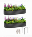 Outsunny Set of 2 Raised Beds for Garden with Metal Plant Stakes, Dark Grey