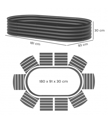 Outsunny Set of 2 Raised Beds for Garden with Metal Plant Stakes, Dark Grey