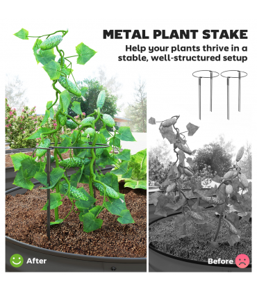 Outsunny Set of 2 Raised Beds for Garden with Metal Plant Stakes, Dark Grey