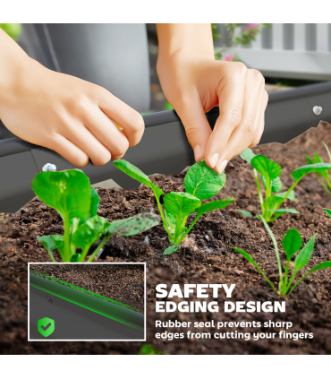 Outsunny Set of 2 Raised Beds for Garden with Metal Plant Stakes, Dark Grey