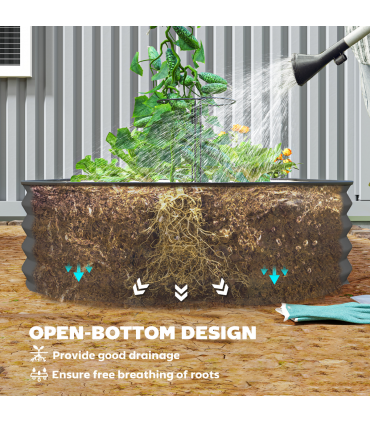 Outsunny Set of 2 Raised Beds for Garden with Metal Plant Stakes, Dark Grey