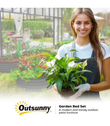 Outsunny Set of 2 Raised Beds for Garden with Metal Plant Stakes, Dark Grey