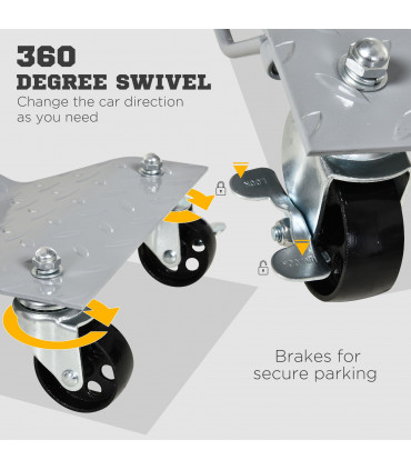 DURHAND 2PCS 680kg Car Wheel Dollies with Swivel Casters, Wheel Dolly, Grey