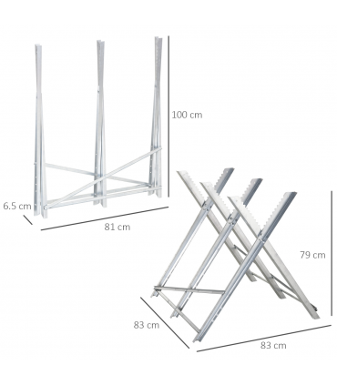 DURHAND Saw Horse Steel Support Heavy Duty Foldable Design Sawtooth, Silver
