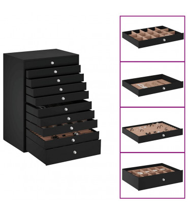 vidaXL Jewellery Box 10-Layer with Watch Holders Black 29x20.5x40.5 cm