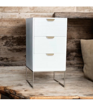 64CM WHITE WOODEN 3 DRAWER BEDSIDE TABLE