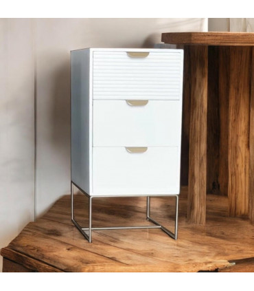 64CM WHITE WOODEN 3 DRAWER BEDSIDE TABLE