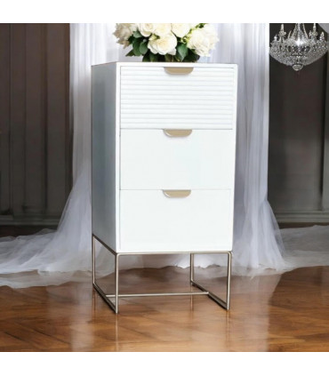 64CM WHITE WOODEN 3 DRAWER BEDSIDE TABLE