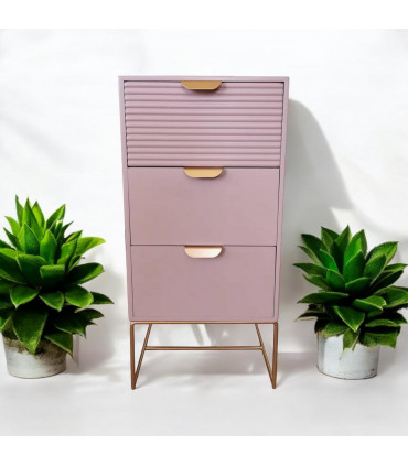 64CM PINK WOODEN 3 DRAWER BEDSIDE TABLE