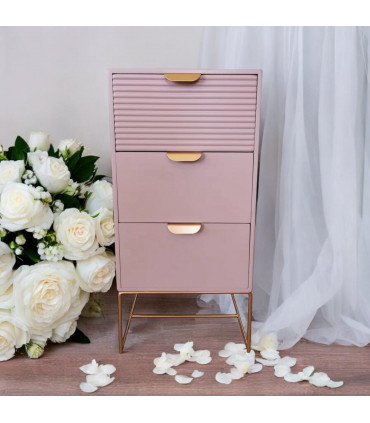 64CM PINK WOODEN 3 DRAWER BEDSIDE TABLE