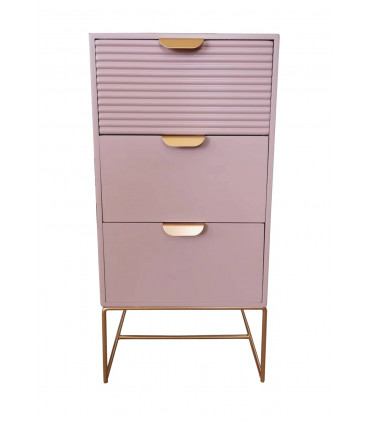 64CM PINK WOODEN 3 DRAWER BEDSIDE TABLE