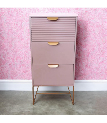 64CM PINK WOODEN 3 DRAWER BEDSIDE TABLE