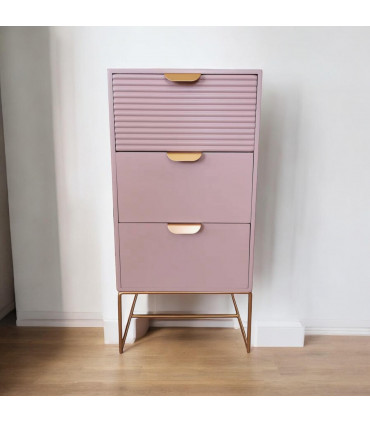 64CM PINK WOODEN 3 DRAWER BEDSIDE TABLE