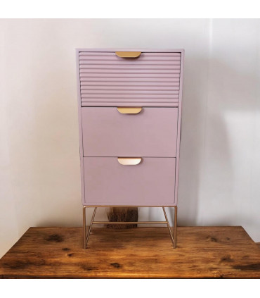 64CM PINK WOODEN 3 DRAWER BEDSIDE TABLE