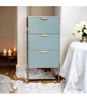 64CM GREEN WOODEN 3 DRAWER BEDSIDE TABLE