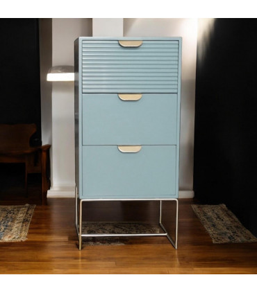 64CM GREEN WOODEN 3 DRAWER BEDSIDE TABLE