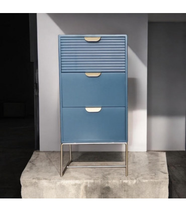 64CM BLUE WOODEN 3 DRAWER BEDSIDE TABLE