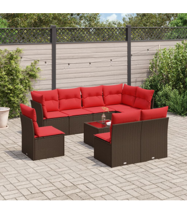 vidaXL 9 Piece Garden Sofa Set with Cushions Brown Poly Rattan