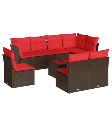 vidaXL 9 Piece Garden Sofa Set with Cushions Brown Poly Rattan