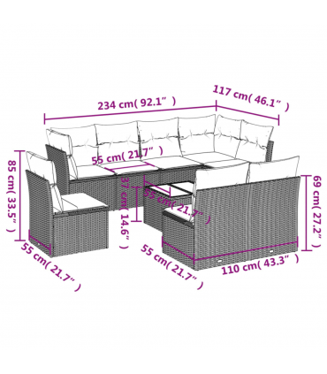vidaXL 9 Piece Garden Sofa Set with Cushions Brown Poly Rattan
