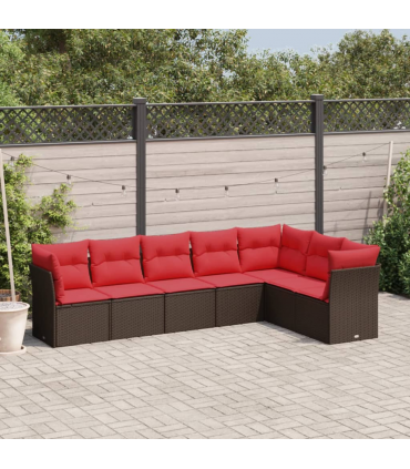 vidaXL 7 Piece Garden Sofa Set with Cushions Brown Poly Rattan
