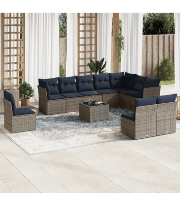 vidaXL 11 Piece Garden Sofa Set with Cushions Grey Poly Rattan