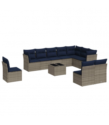 vidaXL 11 Piece Garden Sofa Set with Cushions Grey Poly Rattan