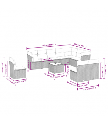 vidaXL 11 Piece Garden Sofa Set with Cushions Grey Poly Rattan